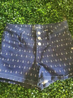 No Boundaries Navy Anchor Print Mid Rise Shorts 11